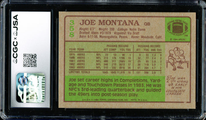 Joe Montana Autographed Signed 1984 Topps Card 358 49ers Grade 8.5 CGC x JSA