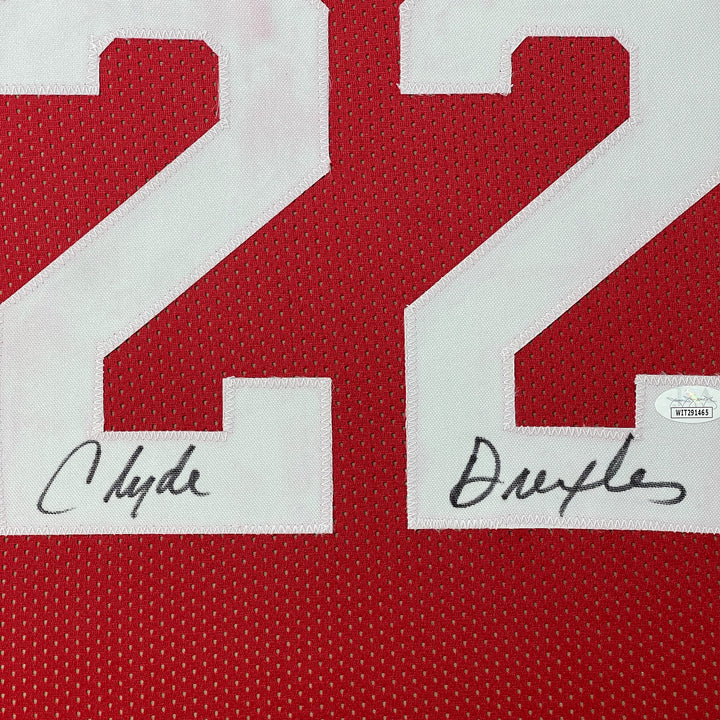 Framed Autographed/Signed Clyde Drexler 33x42 Houston Red Jersey Beckett BAS COA