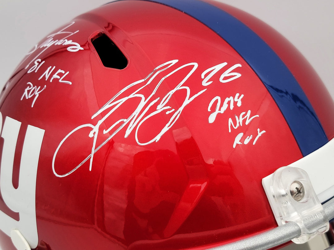 Lawrence Taylor Saquon Barkley Auto Giants Flash Red FS Rep Helmet NFL ROY BAS