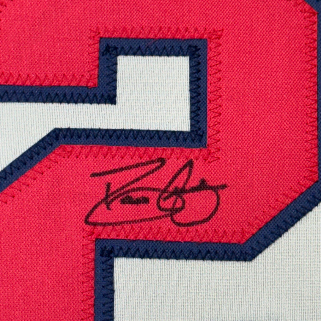 Framed Autographed/Signed David Justice 33x42 Atlanta Grey Jersey JSA COA