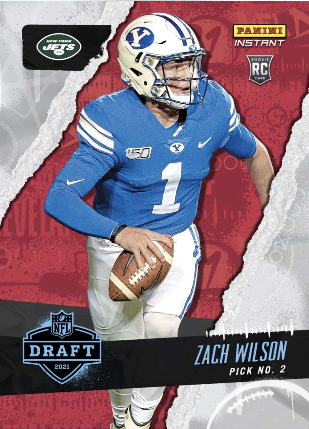 2021 ZACH WILSON NFL DRAFT NIGHT PANINI INSTANT N.Y. JETS ROOKIE CARD #2 COUGARS
