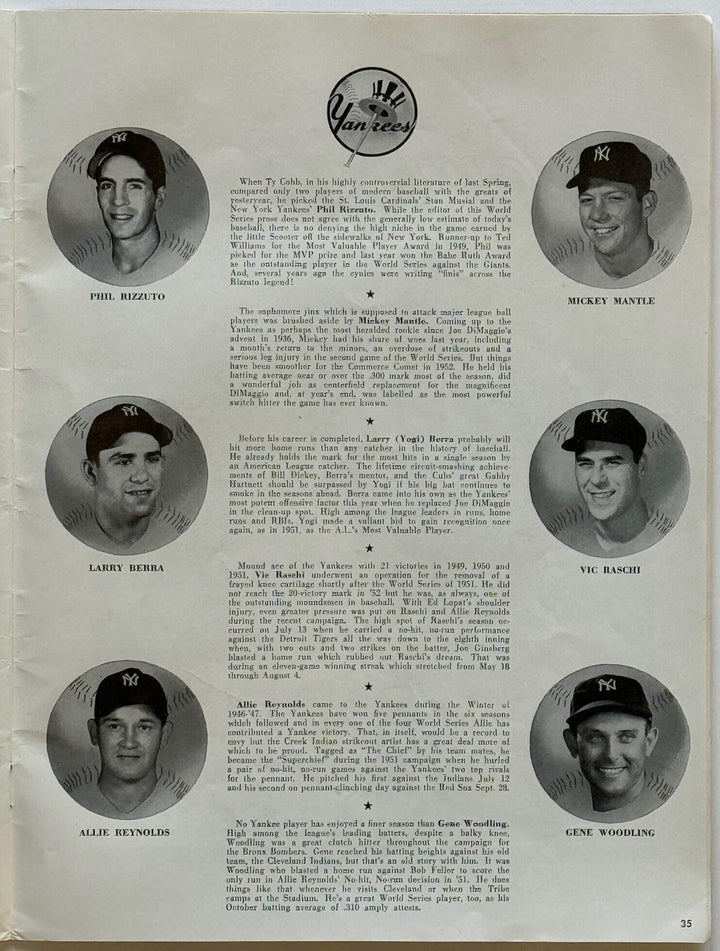 1952 Vintage World Series Program NY Yankees Vs Brooklyn Dodgers