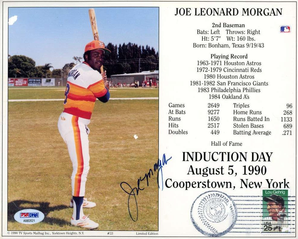 Joe Morgan PSA DNA Signed 8x10 Photo Autograph Astros