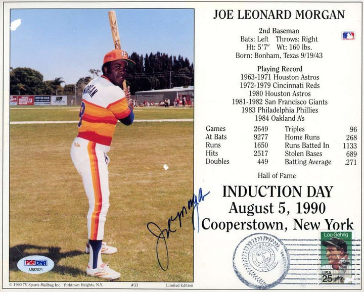 Joe Morgan PSA DNA Signed 8x10 Photo Autograph Astros