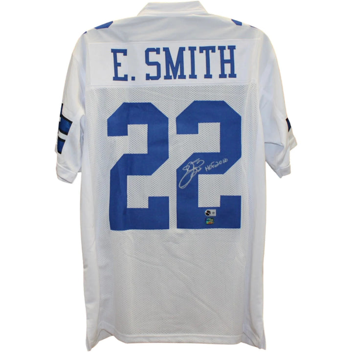 Emmitt Smith Autographed Pro Style Sz XL Jersey White HOF 2010 Beckett WIT 58517