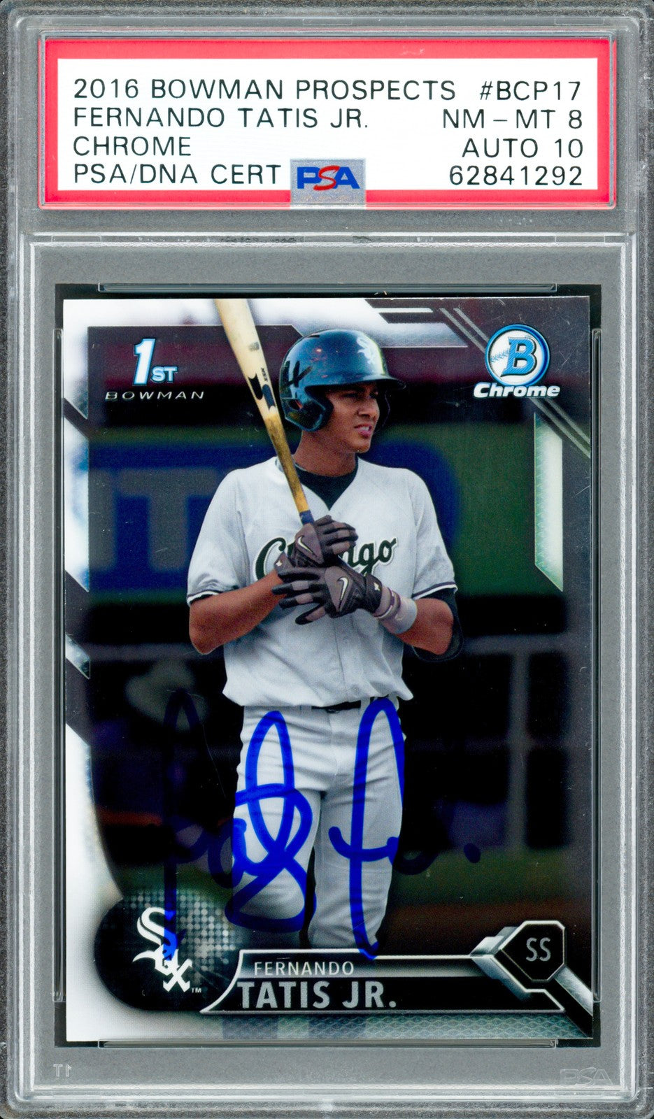 Fernando Tatis Jr. Auto 2016 Bowman Chrome RC BCP17 Padres PSA 8 Sig 10 PSA/DNA