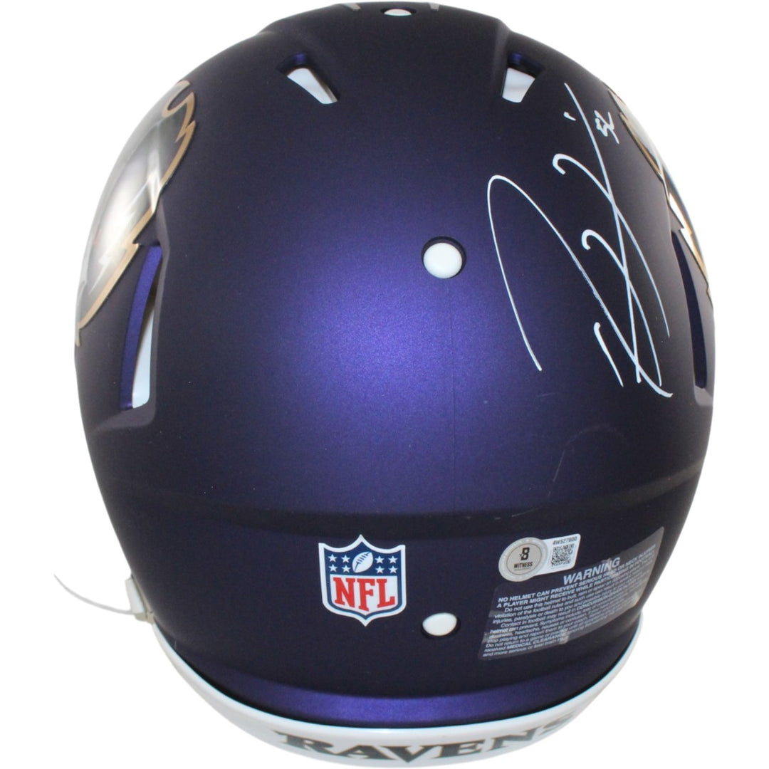 Ray Lewis Autographed Baltimore Ravens Pro 24 Alt Helmet Beckett Witness 56163