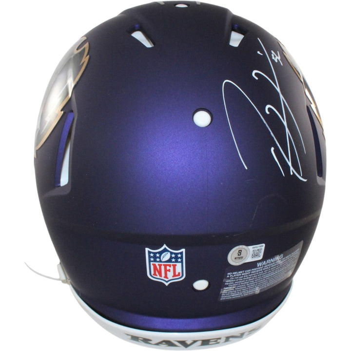 Ray Lewis Autographed Baltimore Ravens Pro 24 Alt Helmet Beckett Witness 56163