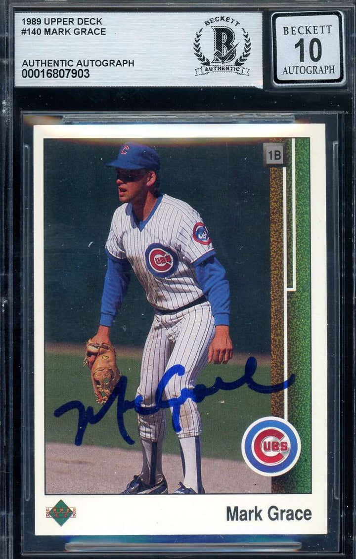 Mark Grace Gem Mint 10 Beckett BAS Signed 1989 Upper Deck Autograph