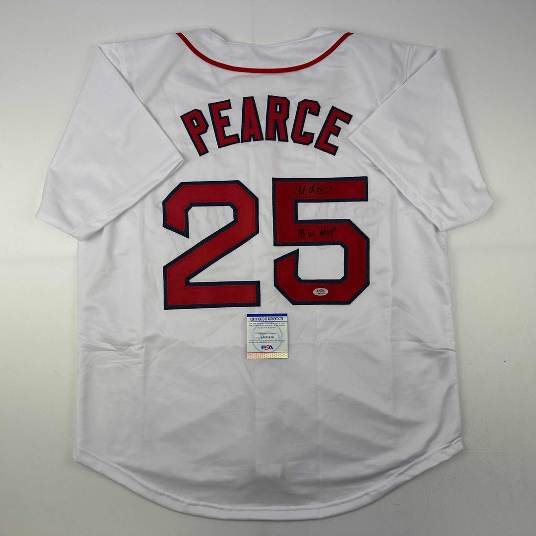 Autographed/Signed Steve Pearce 18 WS MVP Boston White Jersey PSA/DNA COA