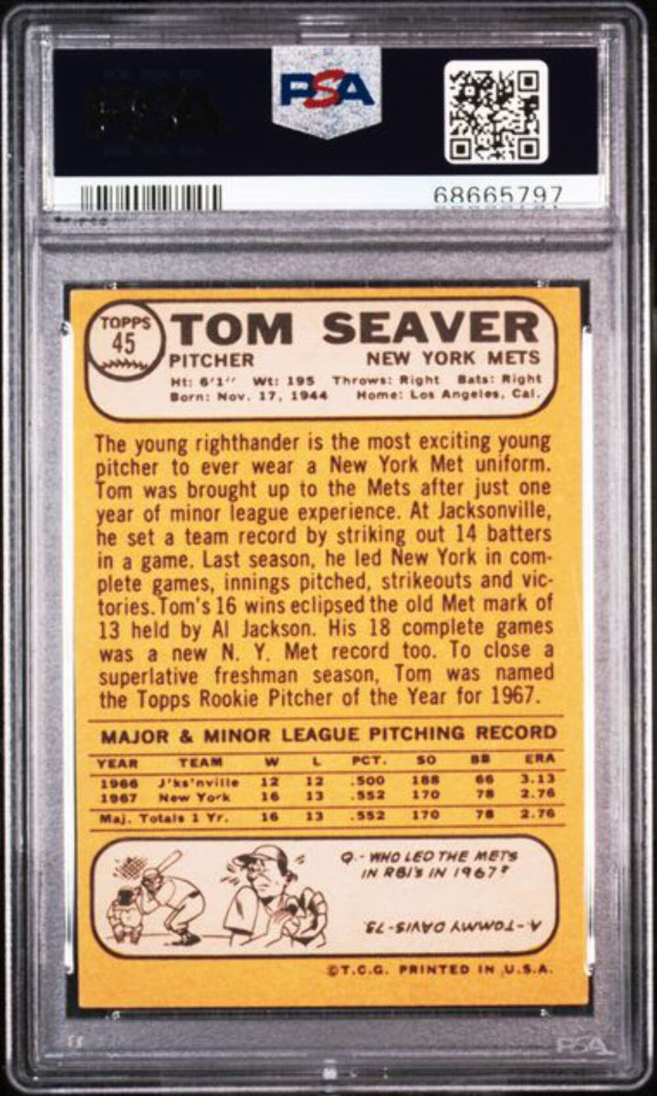 Graded 1968 Topps Tom Seaver #45 All Star Rookie Baseball Card PSA 5 EX