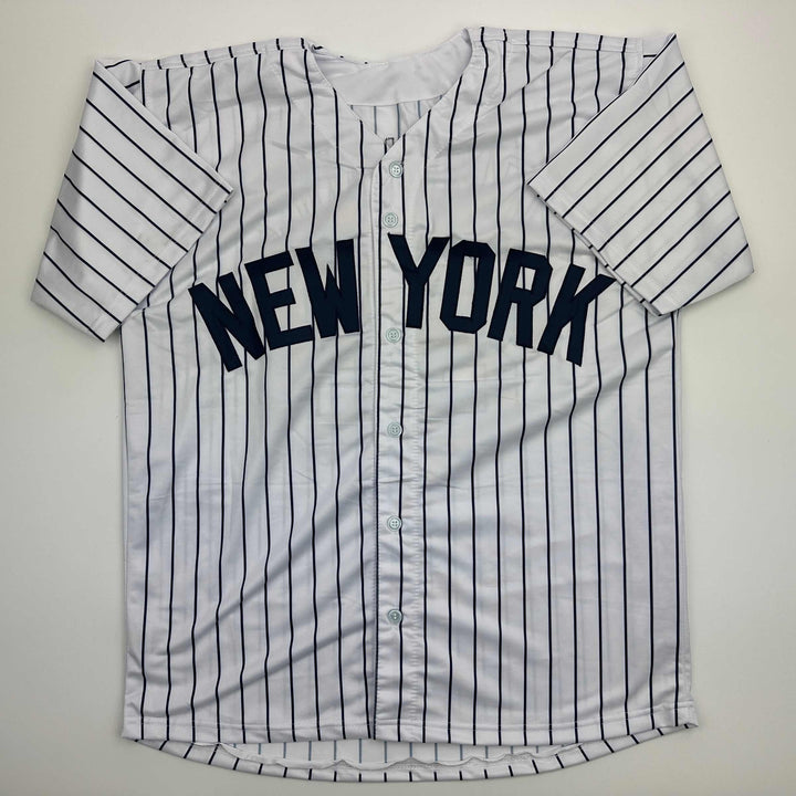 Facsimile Autographed Jasson Dominguez New York Pinstripe Reprint Auto Jersey XL