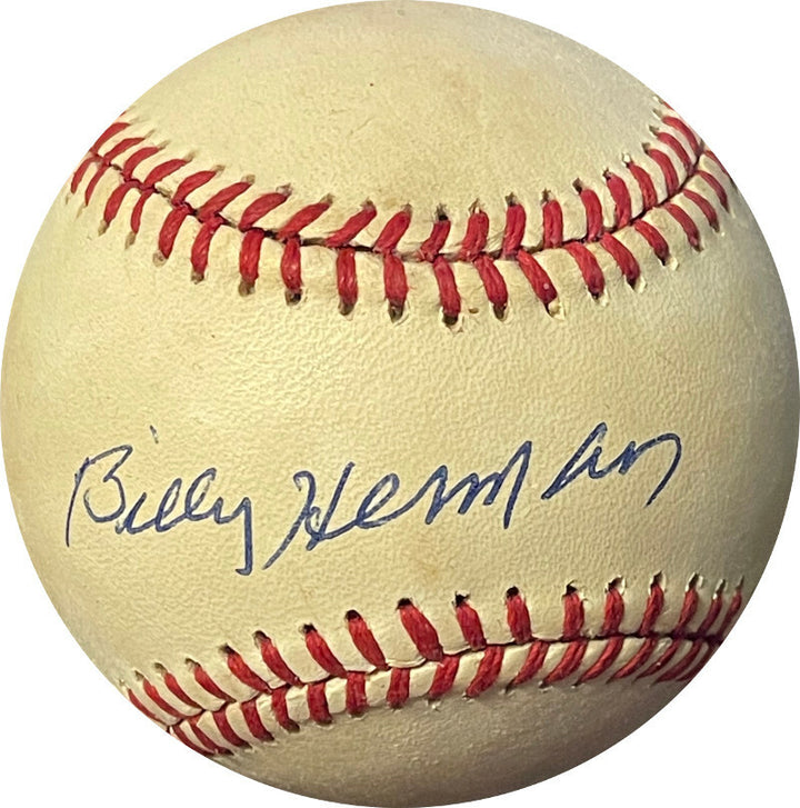 Billy Herman signed RONL Rawlings OFC National League Baseball tone spots- JSA