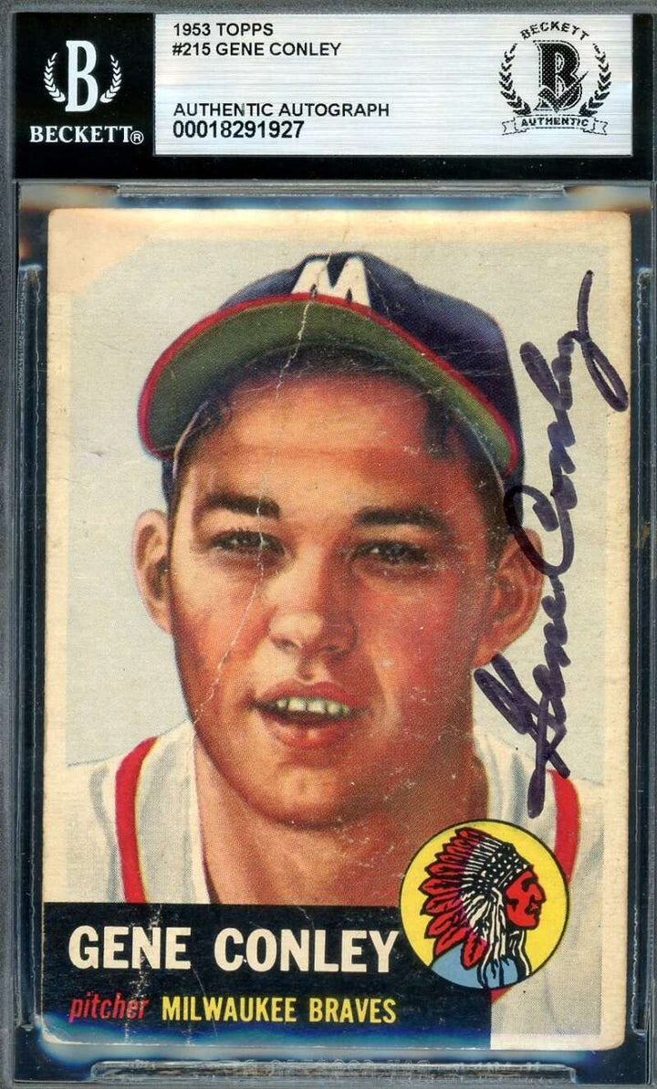 Gene Conley Beckett BAS Autograph 1953 Topps Rookie Signed