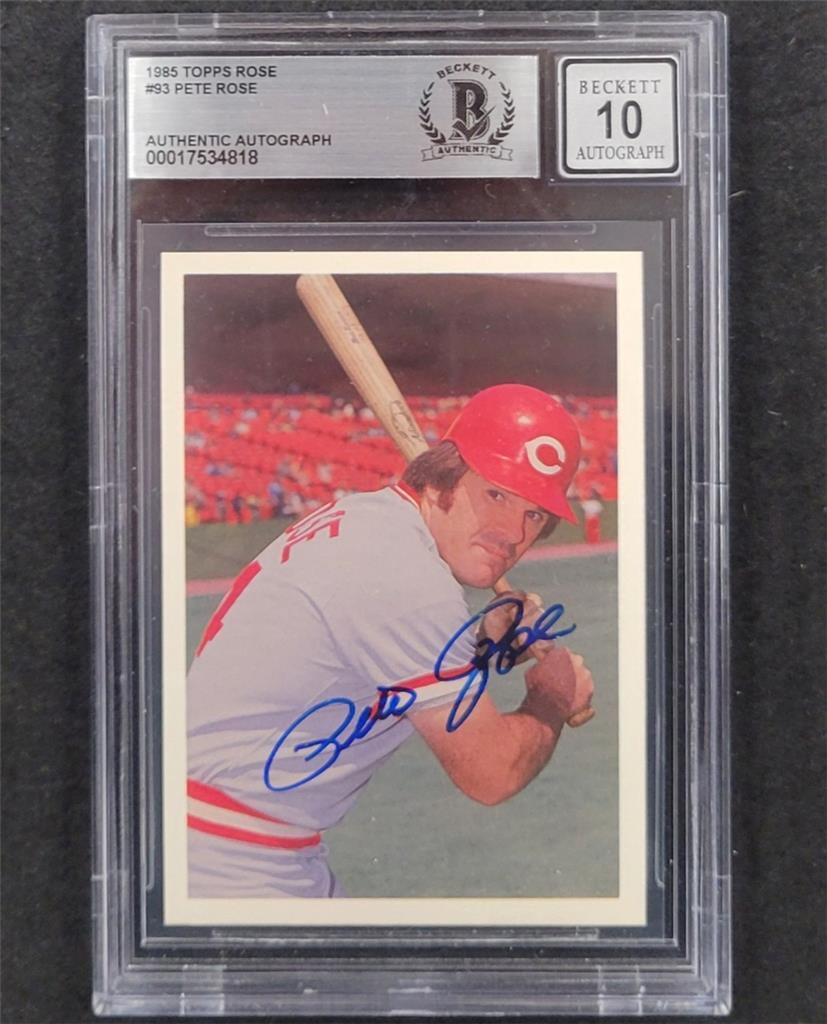 Pete Rose signed 1985 Topps #93 Cincinnati Reds Trading Card BAS BGS 10 auto