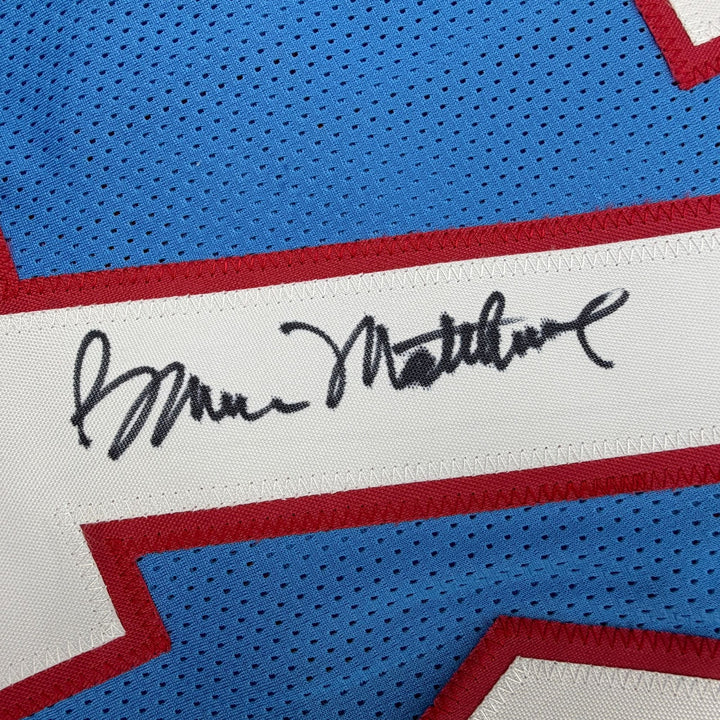 Autographed/Signed Bruce Matthews Houston Blue Football Jersey Beckett COA
