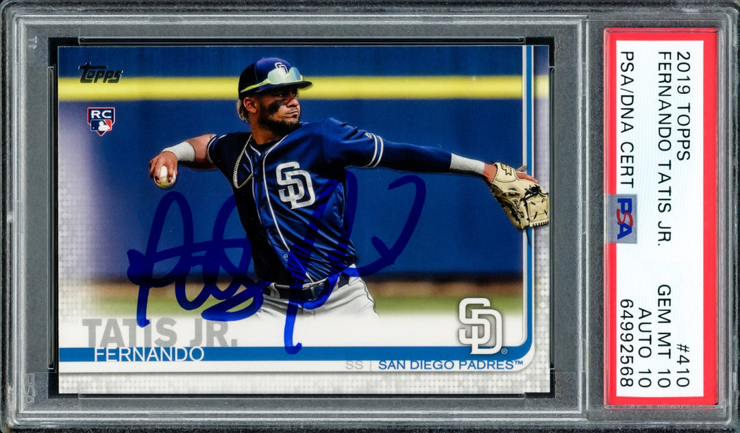 Fernando Tatis Jr. Signed 2019 Topps RC 410 Padres PSA 10 Auto GM 10 PSA/DNA