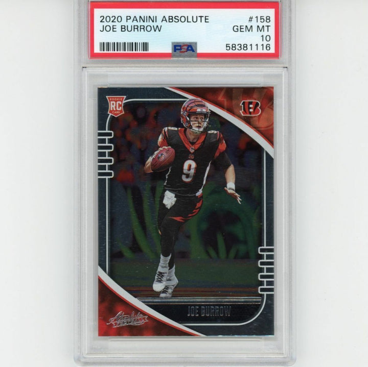 Graded 2020 Panini Absolute JOE BURROW #158 Rookie Football Card PSA 10 Gem Mint