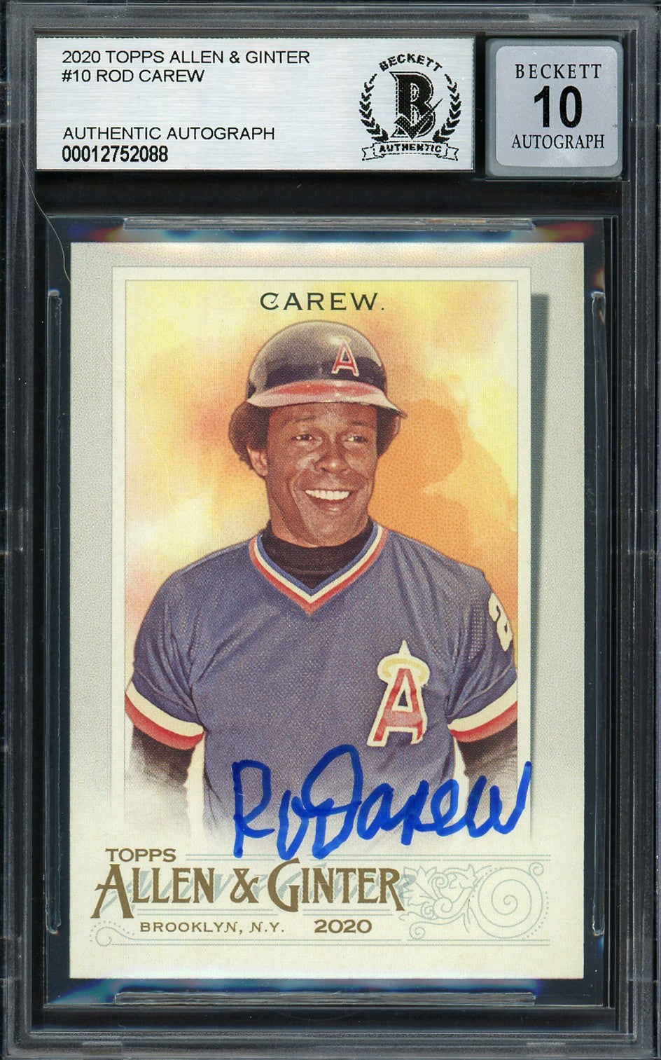 Rod Carew Auto 2020 Topps Allen Ginter Card 10 California Angels Auto 10 Beckett