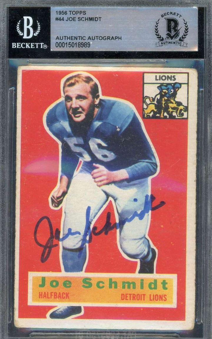 Joe Schmidt Beckett BAS Signed 1956 Topps Rookie Autographed