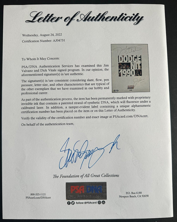 Jim Valvano & Dick Vitale Signed Ncaa Program Nit Mint Autograph Ncaa Psa Coa
