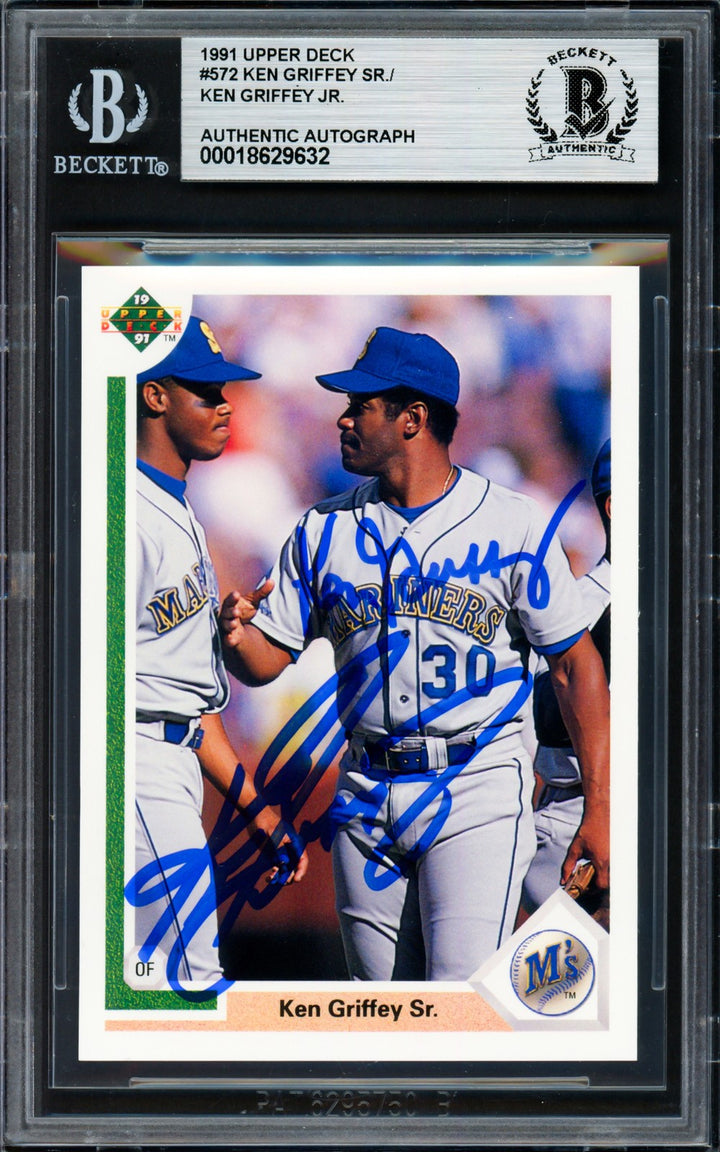 Ken Griffey Jr. & Sr. Signed 1991 Upper Deck Card 572 Seattle Mariners Beckett