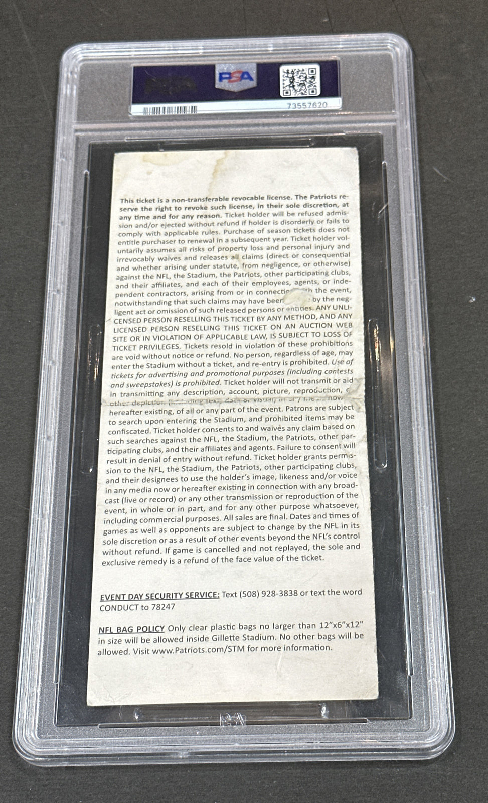 Patriots AFC Championship Ticket Deflate Game Tom Brady Reggie Wayne Auto Psa 10