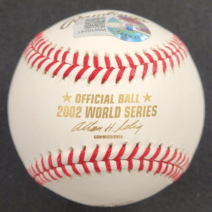 Troy Percival signed "Final Out" 2002 World Series Baseball auto BAS Beckett