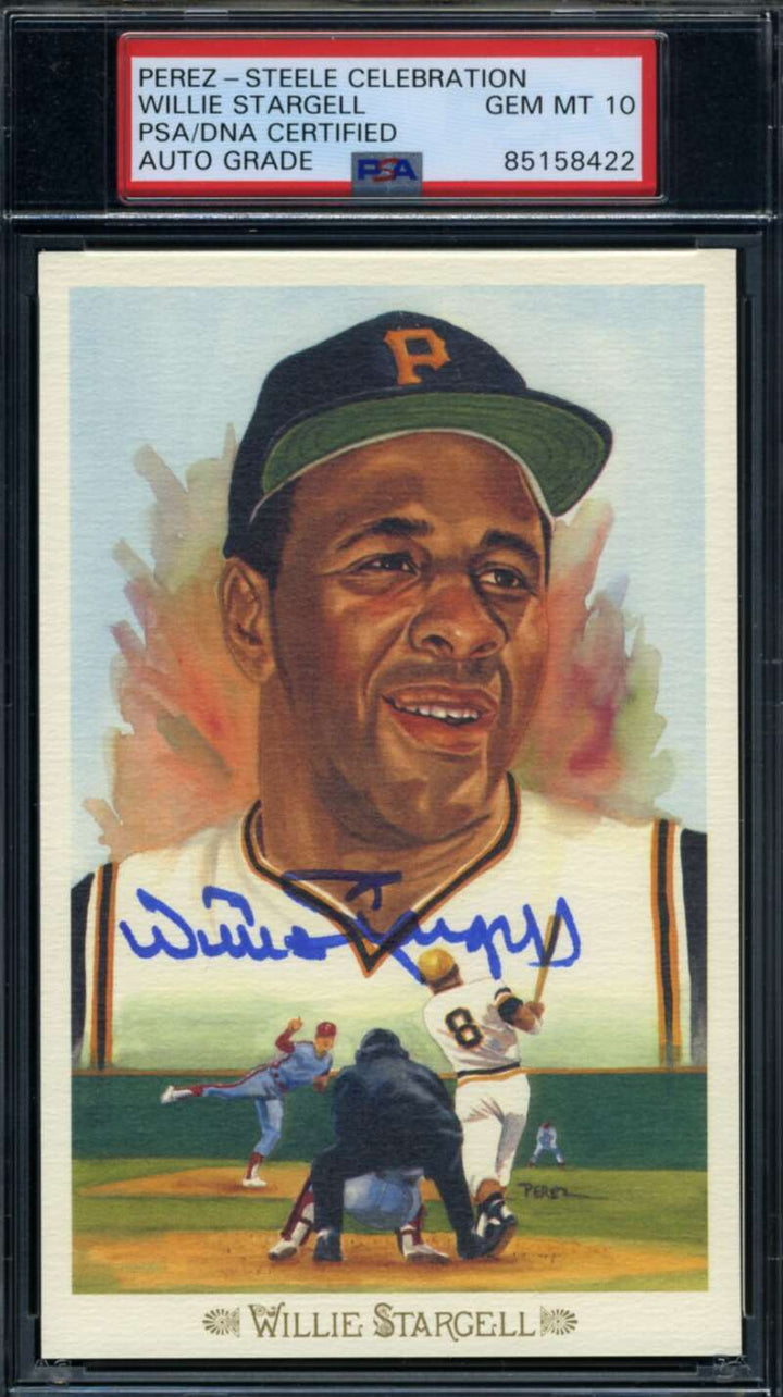 Willie Stargell Gem Mint 10 PSA DNA Coa Signed Perez Steele Celebration Postcard