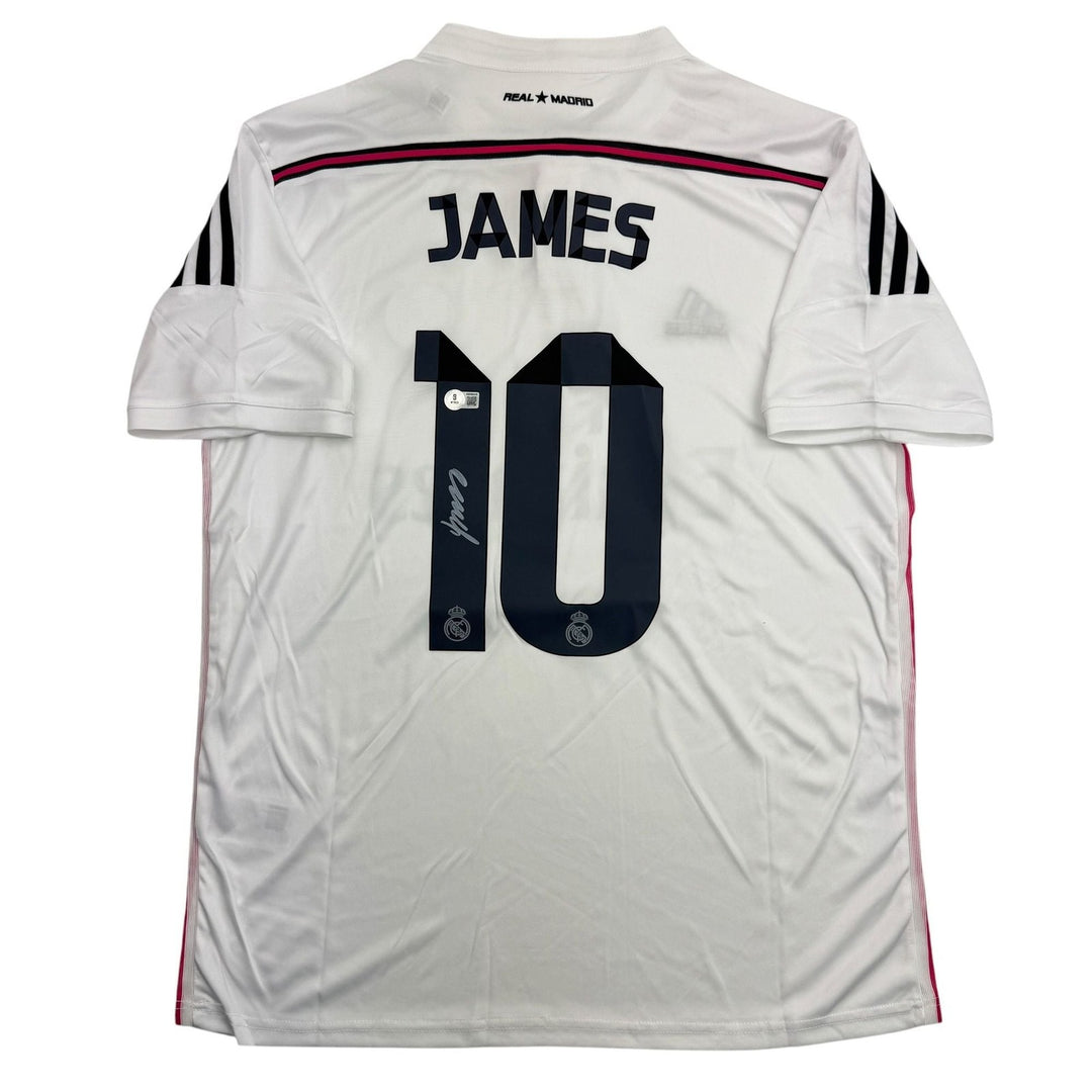 Autographed/Signed James Rodriguez Real Madrid White Soccer Jersey BAS COA