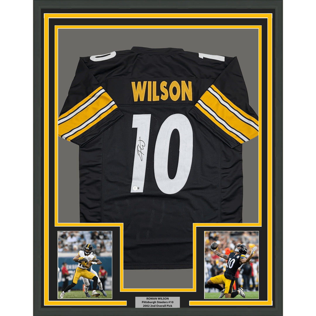 Framed Autographed Roman Wilson 35x39 Pittsburgh Black Football Jersey BAS COA