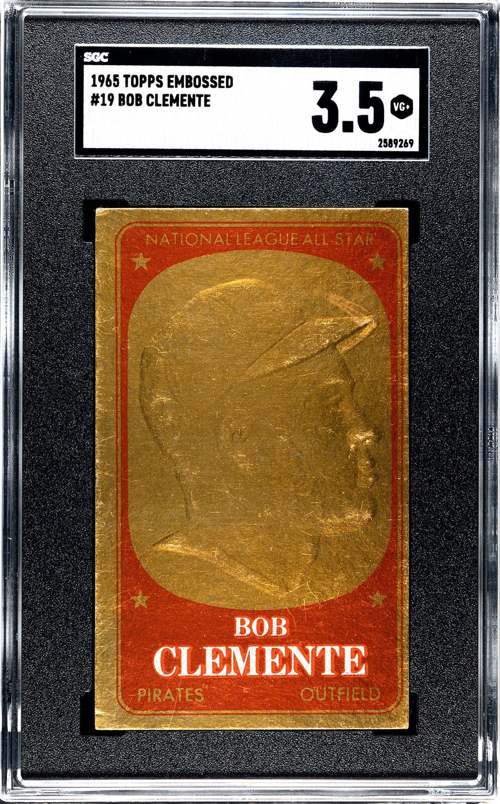 Roberto Clemente 1965 Topps Embossed Baseball Card #19- SGC Graded 3.5 VG+