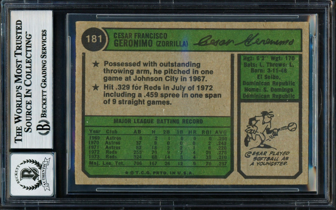 Cesar Geronimo Signed 1974 Topps Card 181 Reds Auto GM 10 Beckett #18629899
