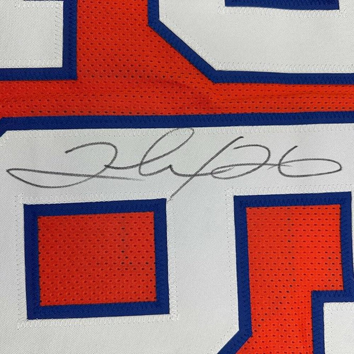 Framed Autographed/Signed Clinton Portis 35x39 Denver Orange Jersey Beckett COA