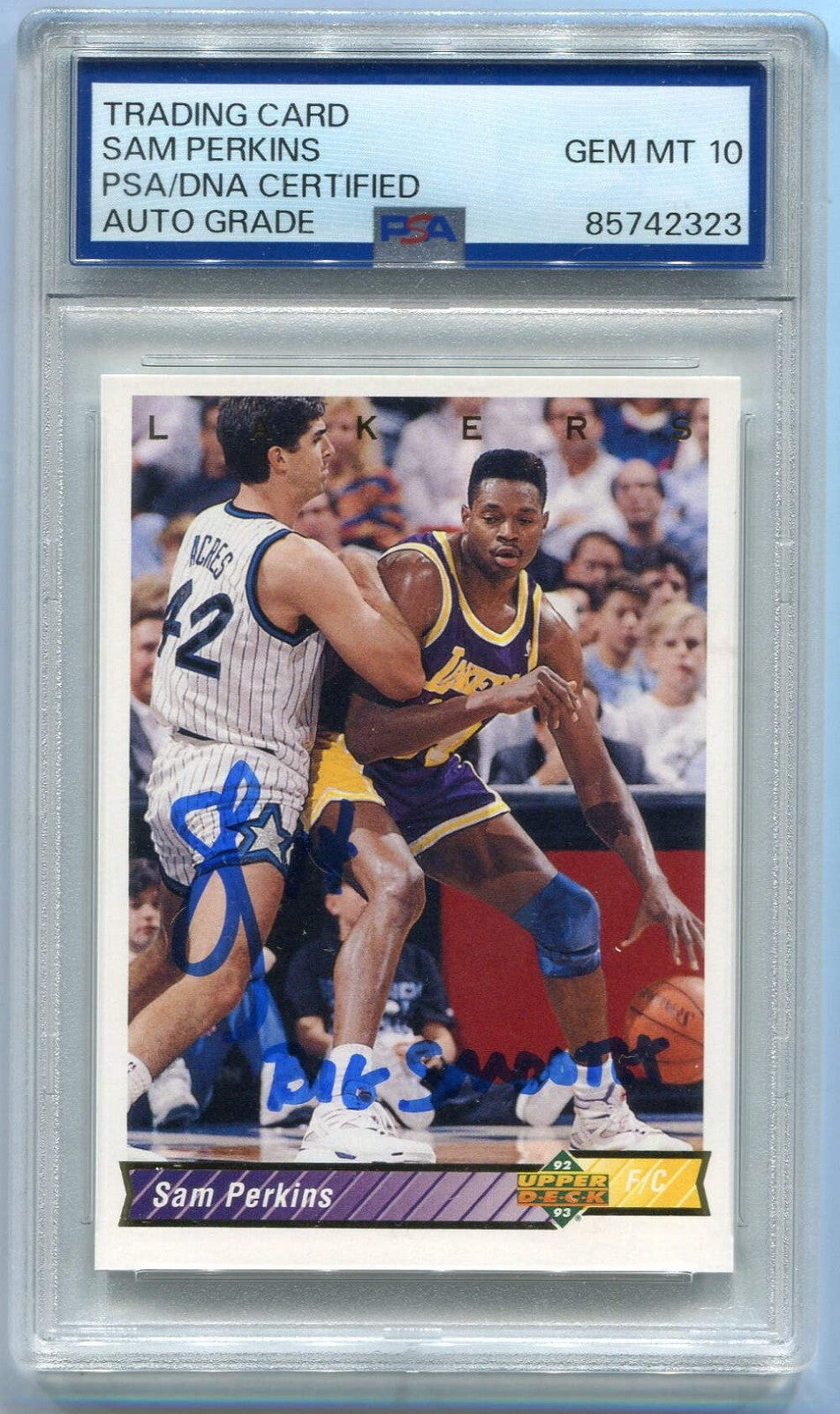 Sam Perkins 1992 - 1993 Upper Deck Autographed W/Inscription Card #160 PSA/DNA C