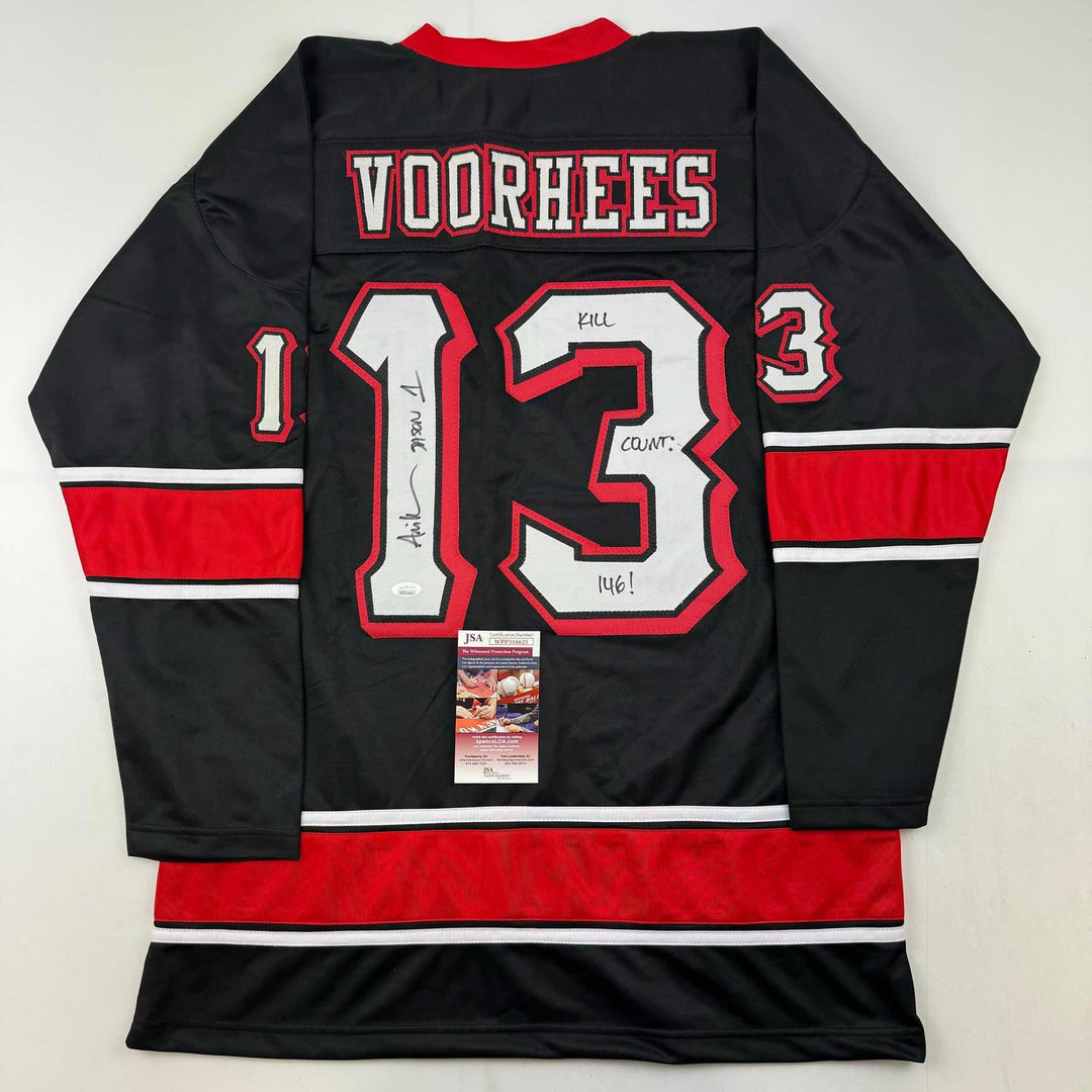 Autographed/Signed Ari Lehman Jason Voorhees Friday 13th Black Jersey JSA COA
