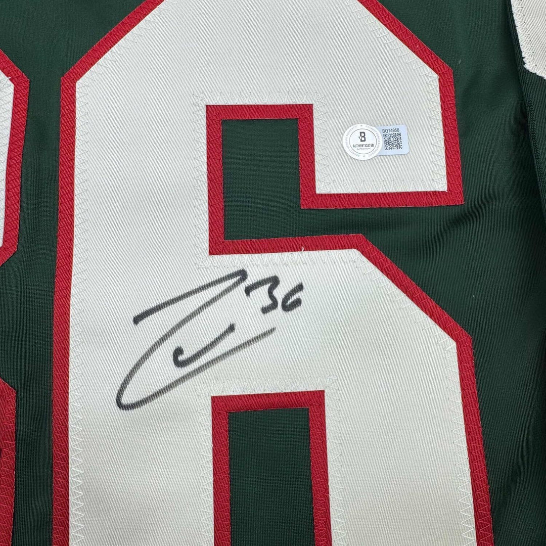 Framed Autographed/Signed Mats Zuccarello 35x39 Minnesota Green Jersey BAS COA