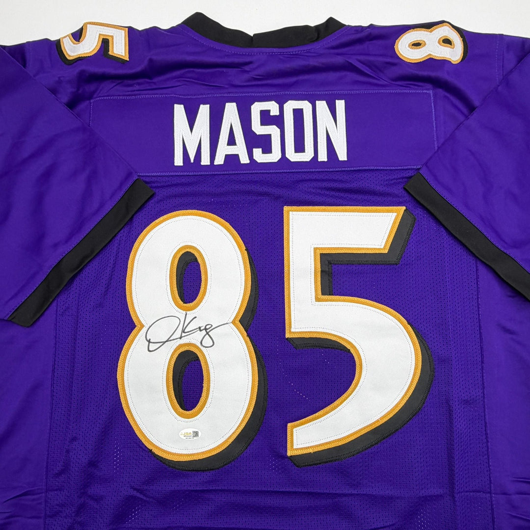 Autographed/Signed Derrick Mason Baltimore Purple Jersey Beckett BAS COA