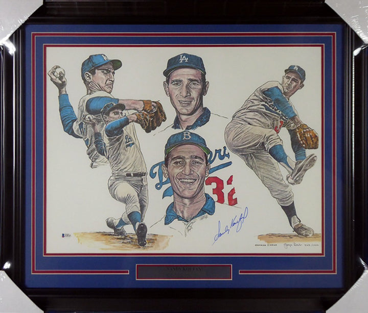 Sandy Koufax Signed Framed 18x24 Lithograph Photo Dodgers Beckett BAS