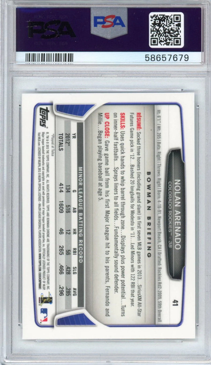 Graded 2013 Bowman Chrome Draft Nolan Arenado #41 Rookie RC Card PSA 10 Mint