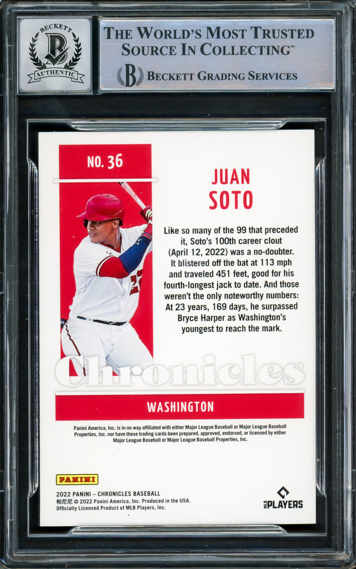 Juan Soto Autographed 2022 Panini Chronicles Card Yankees Gem 10 Auto Beckett