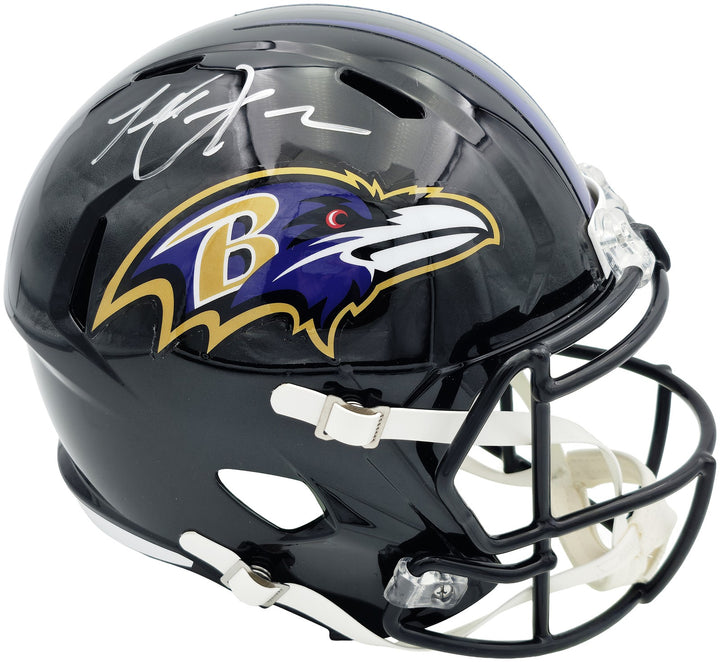 Terrell Suggs Signed Ravens Black Full Size Speed Replica Helmet Beckett Witness