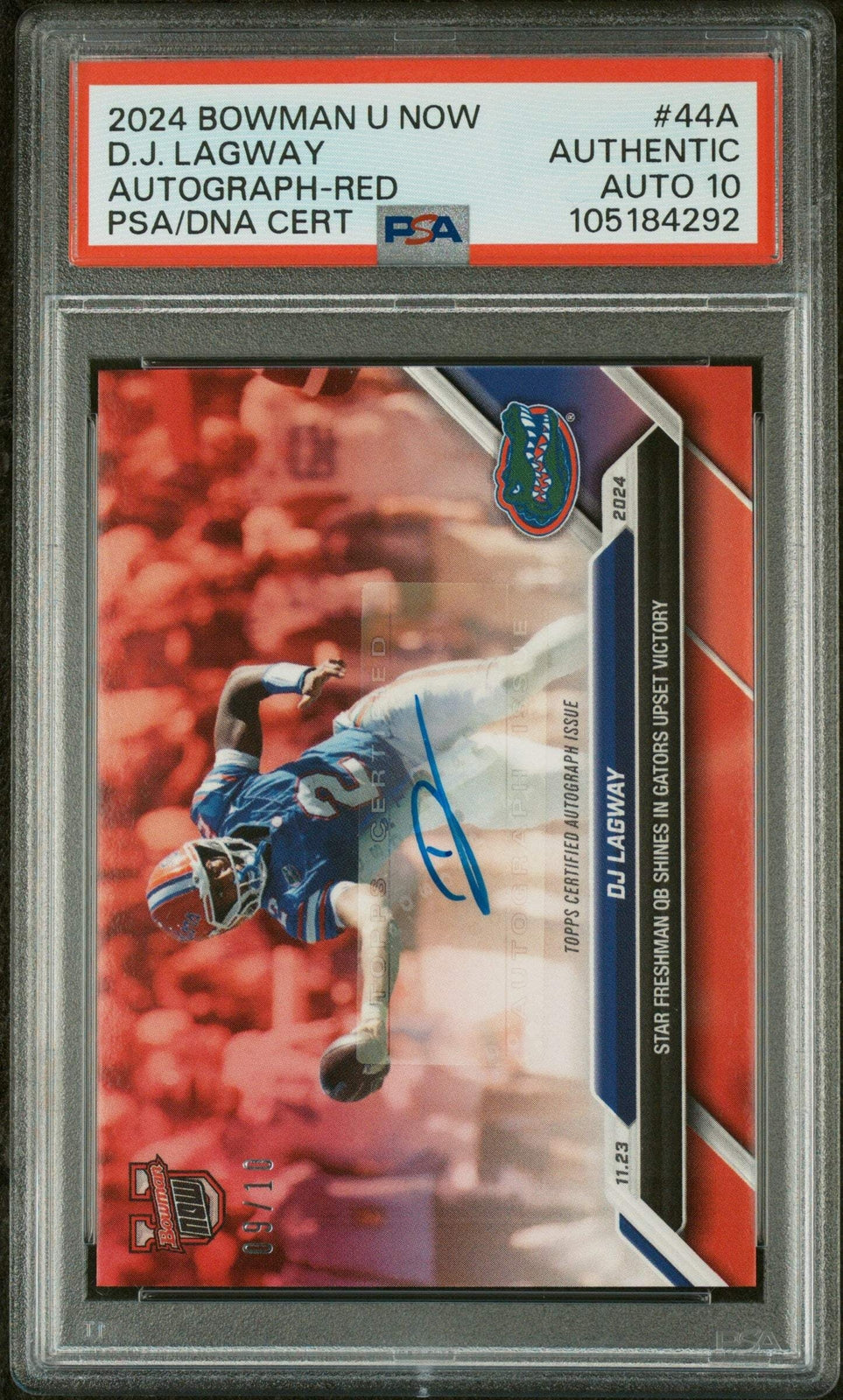 Graded 2024 Bowman U Now DJ Lagway #44A Red /10 Football Card PSA Auto Grade 10