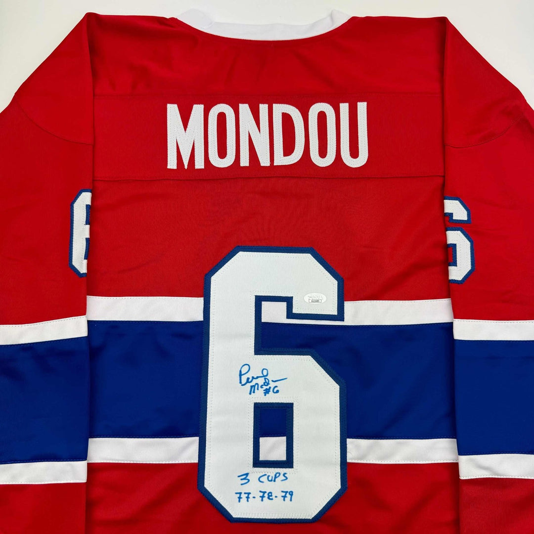 Signed Pierre Mondou 3 Cups 77-78-79 Montreal Red Jersey JSA COA