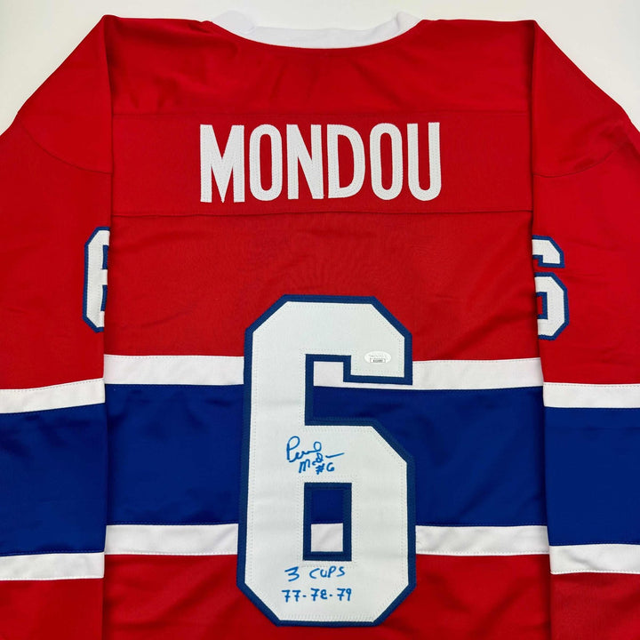 Signed Pierre Mondou 3 Cups 77-78-79 Montreal Red Jersey JSA COA