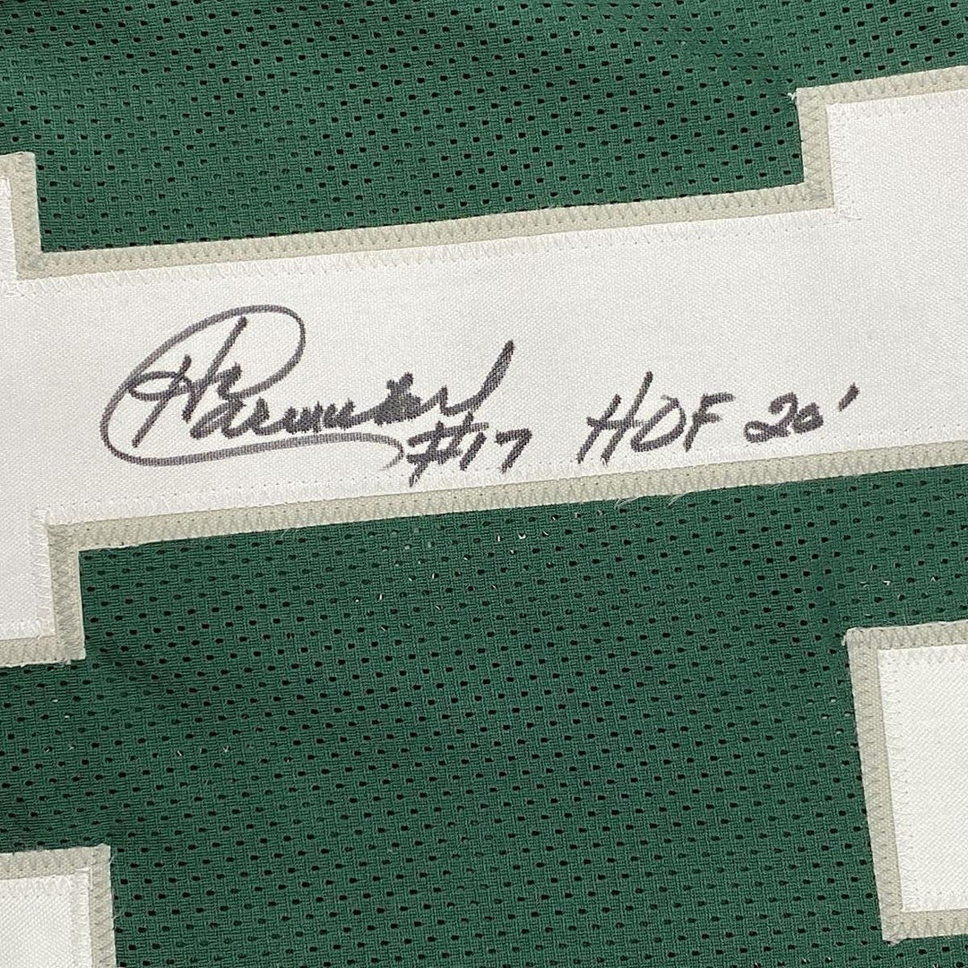 Framed Signed Harold Carmichael 35x39 HOF 20 Green Jersey JSA COA