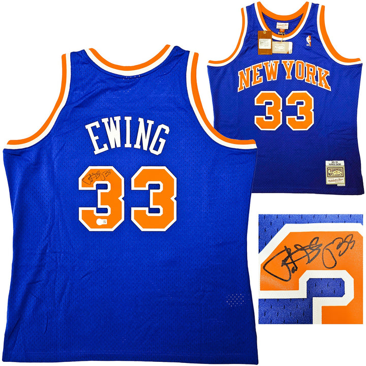 Knicks Patrick Ewing Auto Blue AUTH Mitchell Ness 91-92 Swingman Jersey XL BAS