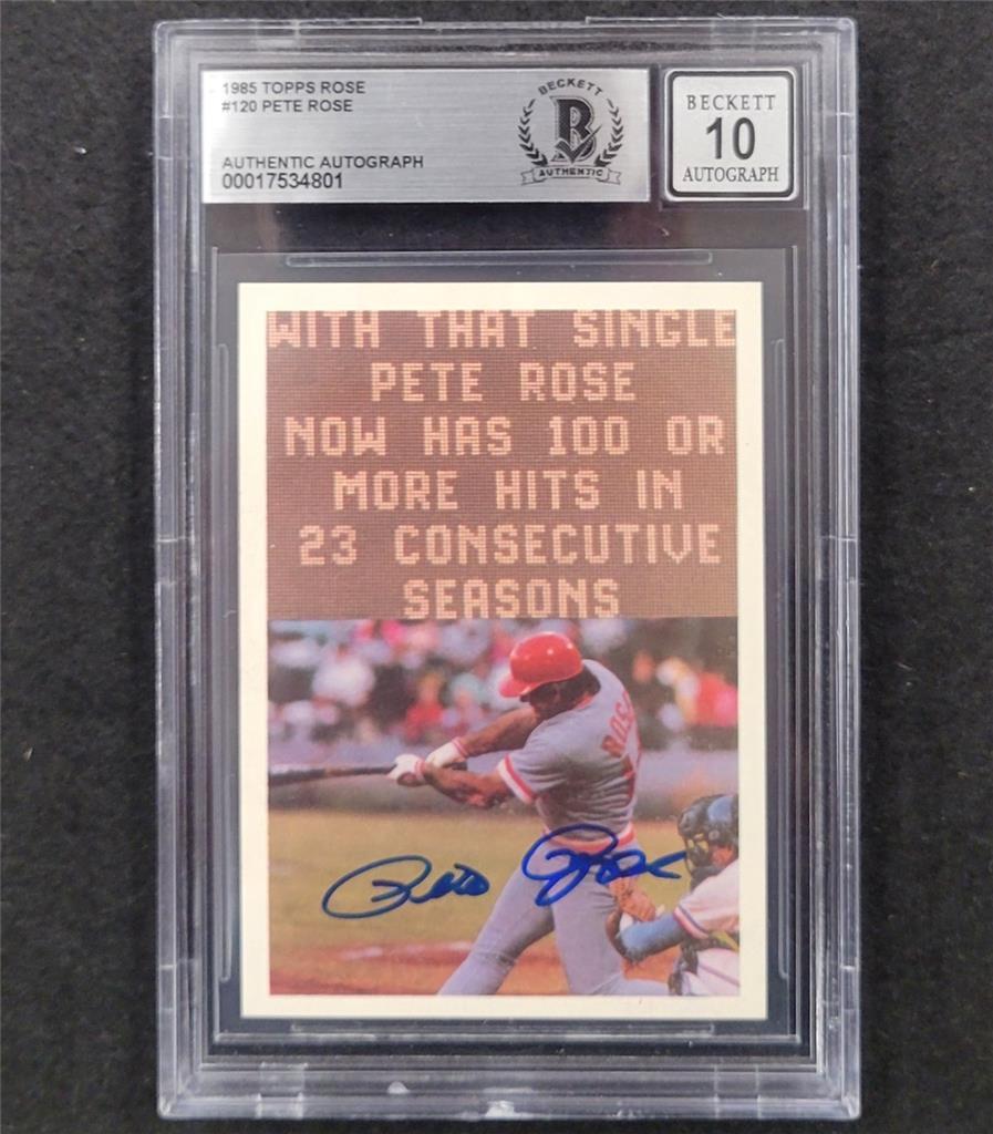 Pete Rose signed 1985 Topps #120 Cincinnati Reds Trading Card BAS BGS 10 auto