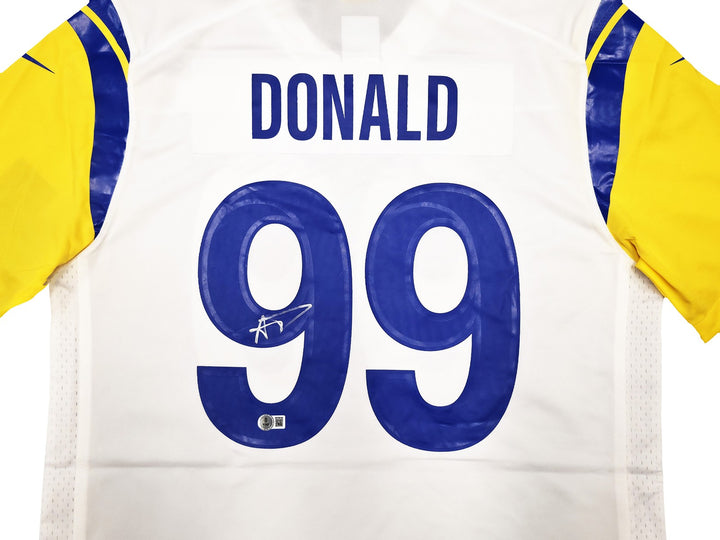 Rams Aaron Donald Signed White Nike On Field Jersey Size L Beckett Witness