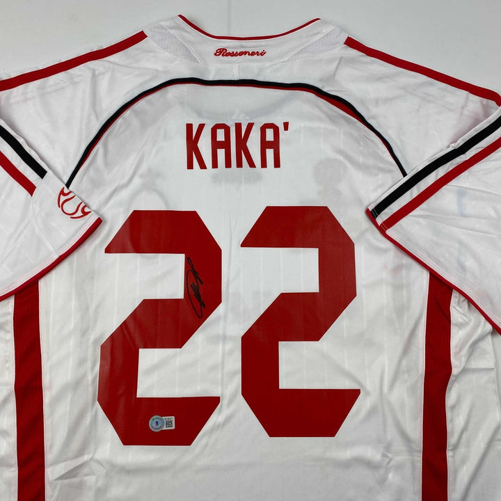 Autographed/Signed Ricardo Kaka AC Milan White Jersey Beckett BAS COA